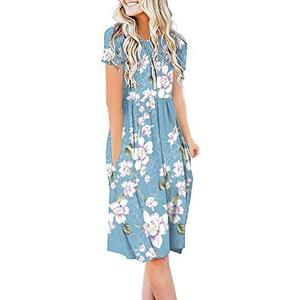 DB MOON Women Summer Casual Short Sleeve Dresses Empire Waist Dress with Pockets, size small