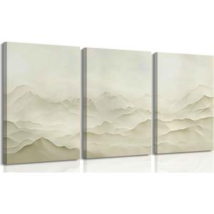 3D Textured Abstract Mountains Canvas Wall Art Set of3 Neutral Nature Scenery Painting Wall Decor Modern Minimalist Textured Mountains Poster Print Artwork for Office Living room Study Home Decoration