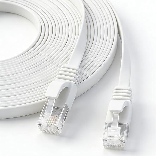 Elecan CAT 6E Cat 7 Ethernet Cable 20 Ft White, High-Speed Triple Shielded Internet Network Cable, S/FTP, POE, 26AWG 10Gbps Long CAT6A RJ45 LAN Cable Cord, Flexible &Durable for Outdoor &Indoor +Ties