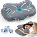 JINXIA Cervical Neck Pillow for Neck and Shoulder, Odorless Memory Foam Pillow with Soft Silk Cover, Ergonomic Orthopedic Neck Support Pillow for Side, Back & Stomach Sleepers - Gray