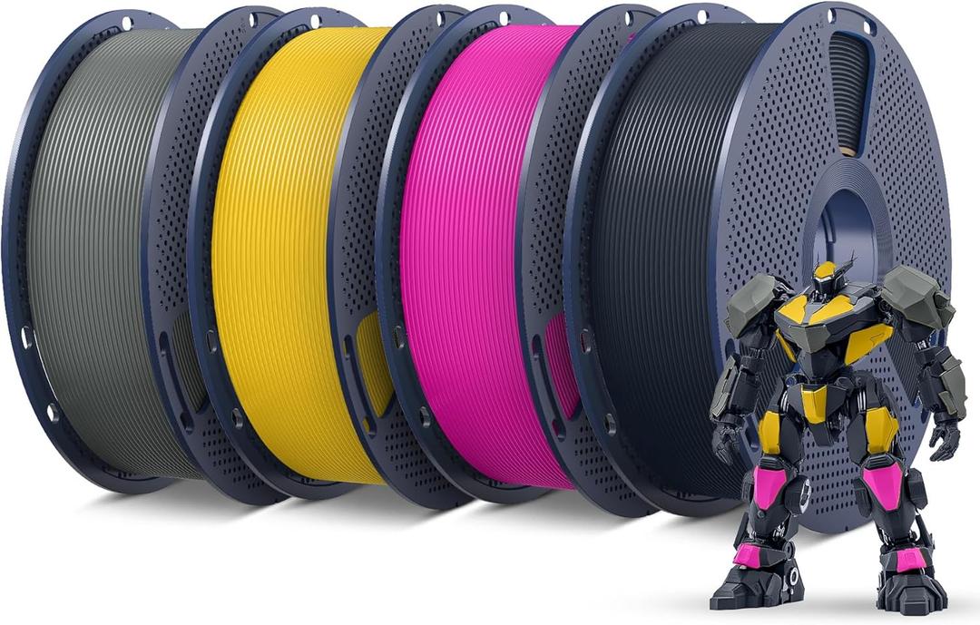 SUNLU PETG Filament 1.75mm 4KG Bundle, Less Stringing and Good Layer Adhesion, 3D Printer Filament 4kg, 1kg per Spool, Pack of 4, 4 Colors, Grey+Midnight+Magenta+Vivid Yellow