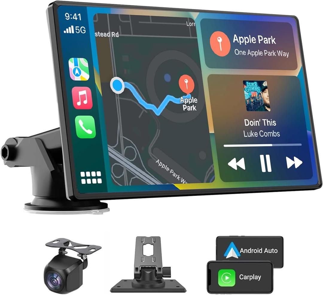 2026 Enhanced Carplay Screen for Car - 7" HD Portable Carplay & Android Auto with Bluetooth, HD Backup Camera, GPS Navigation, Siri, FM Radio, AUX, and Mirror Link  Compatible with All Vehicles