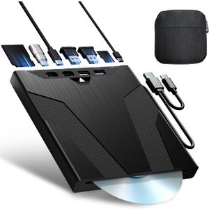 Wbacon 8 in 1 External CD/DVD Drive for Laptop, Slot-Loading CD Reader for Laptop, CDs Drive External USB DVD Drive Externals CD Burner Compatible with PC Windows Linux MacOS (+Carrying Case)