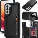 iCoverCase Compatible with Samsung Galaxy S21 FE Case with Card Holder, S21 FE Wallet Case for Women Men [RFID Blocking] PU Leather Protective Phone Case for S21 FE 5G (Black)