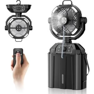 Portable Misting Fan for Outdoor Patio, 20000mAh Rechargeable Battery Operated Camping Mist Fan with 1.6 Gal Water Bucket, Strong Winds Cooling Mister for Outside Sports/Travel/Party/Golf/Tent, Black