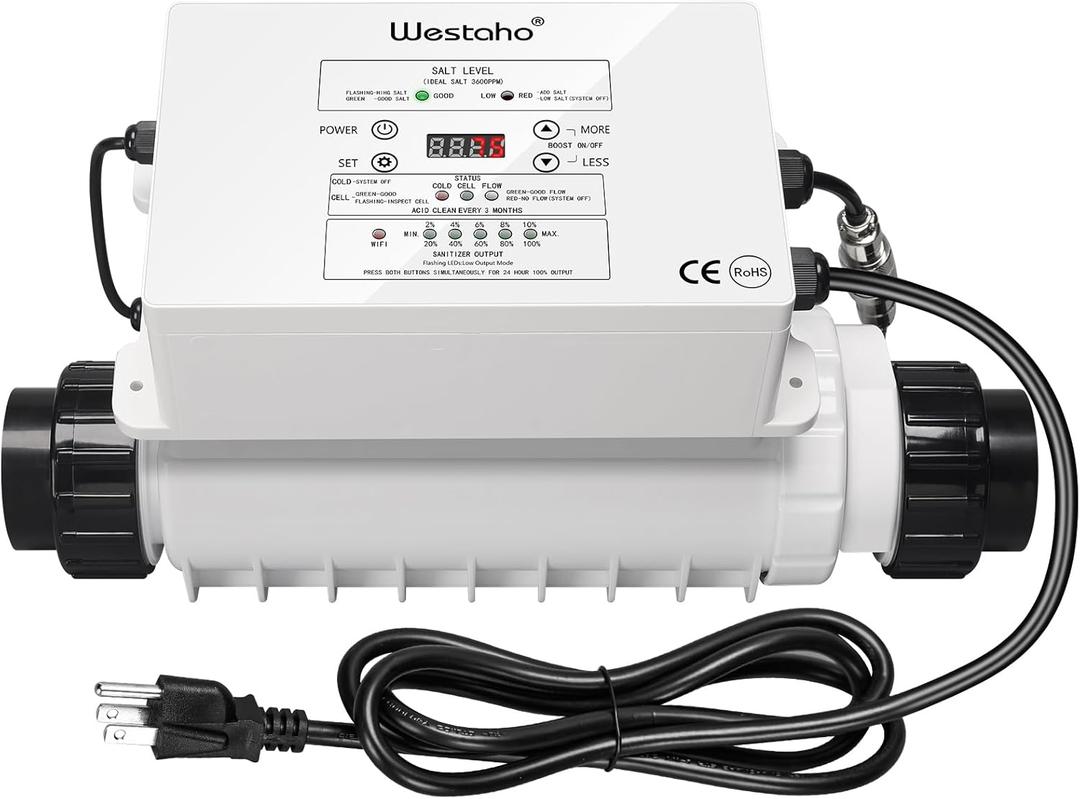 Salt Chlorine Generator, Westaho Pool Salt System for Inground Pools up to 40,000 Gallons, USA Titanium Cell (10,000-Hour Lifespan), Built-in Power Supply, 1.4 lb CL Output