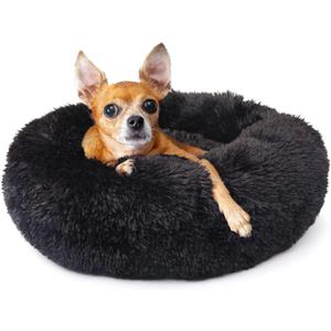 nononfish Puppy Beds for Small Dogs Washable 19" Black Calming and Anxiety Pet Beds Fluffy and Plush Durable Small Dog Bed