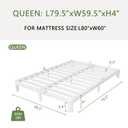 4 Inch White Low Bed Frame Queen, Metal Bed with Mattress Stoppers