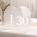 UNIQOOO Frosted Arch Wedding Table Numbers with Stands 1-30, 5x7" Acrylic Display Signs and Holders, Pack of 30, Perfect for Centerpiece, Reception, Decoration, Party, Anniversary, Event