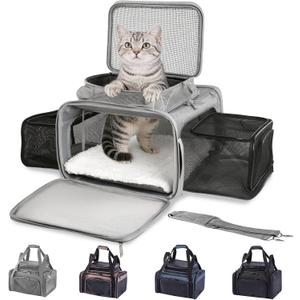 Cat Carrier Soft Sided, Expandable Pet Carrier for Medium Small Pets, Collapsible Travel Carrier with Hard Shell, 360 Panoramic Mesh