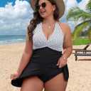 Blooming Jelly Women Plus Size Swim Dress Swimsuit One Piece Tummy Control Bathing Suit Swimsuit 2026 3XL, Striped Black