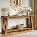 LITTLE TREE 70.9" Solid Wood Console Table for Entryway, 2-Tier Sofa Table Behind Couch, Farmhouse Entryway Table for Living Room, Bedroom, Foyer, Brown