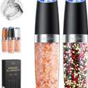 Sangcon Gravity Electric Salt and Pepper Grinder Set Shakers UPGRADED 9OZ XL CAPACITY Battery Powered Refillable Automatic One Hand Operation Adjustable Coarseness Mill Grinder Set for Kitchen