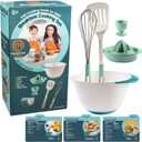 MasterChef Junior Breakfast Cooking Set- 6 Pc Kit w Real Cooking Tools for Kids & Recipes- Includes Spatula, Mixing Bowl, Whisk, Egg Cup, Juicer- Make Pancakes, Crepes & More- Fun Breakfast Essentials