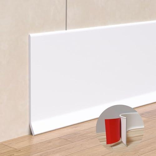 Peel and Stick Molding Baseboard Trim, 6 Inch Flexible Baseboard Molding Trim, Self-Adhesive Vinyl Wall Base Molding Trim(40Ft, White)