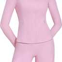 SUUKSESS Women 2 Piece Workout Sets Zip Up Jackets High Waisted Wide Leg Yoga Pants (Pink, S)
