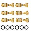 Garden Hose Quick Connect, 6 Set Solid Brass 3/4 Inch GHT Thread Garden Hose Quick Connect Fittings, No-Leak Male and Female Water Hose Quick Release Connectors