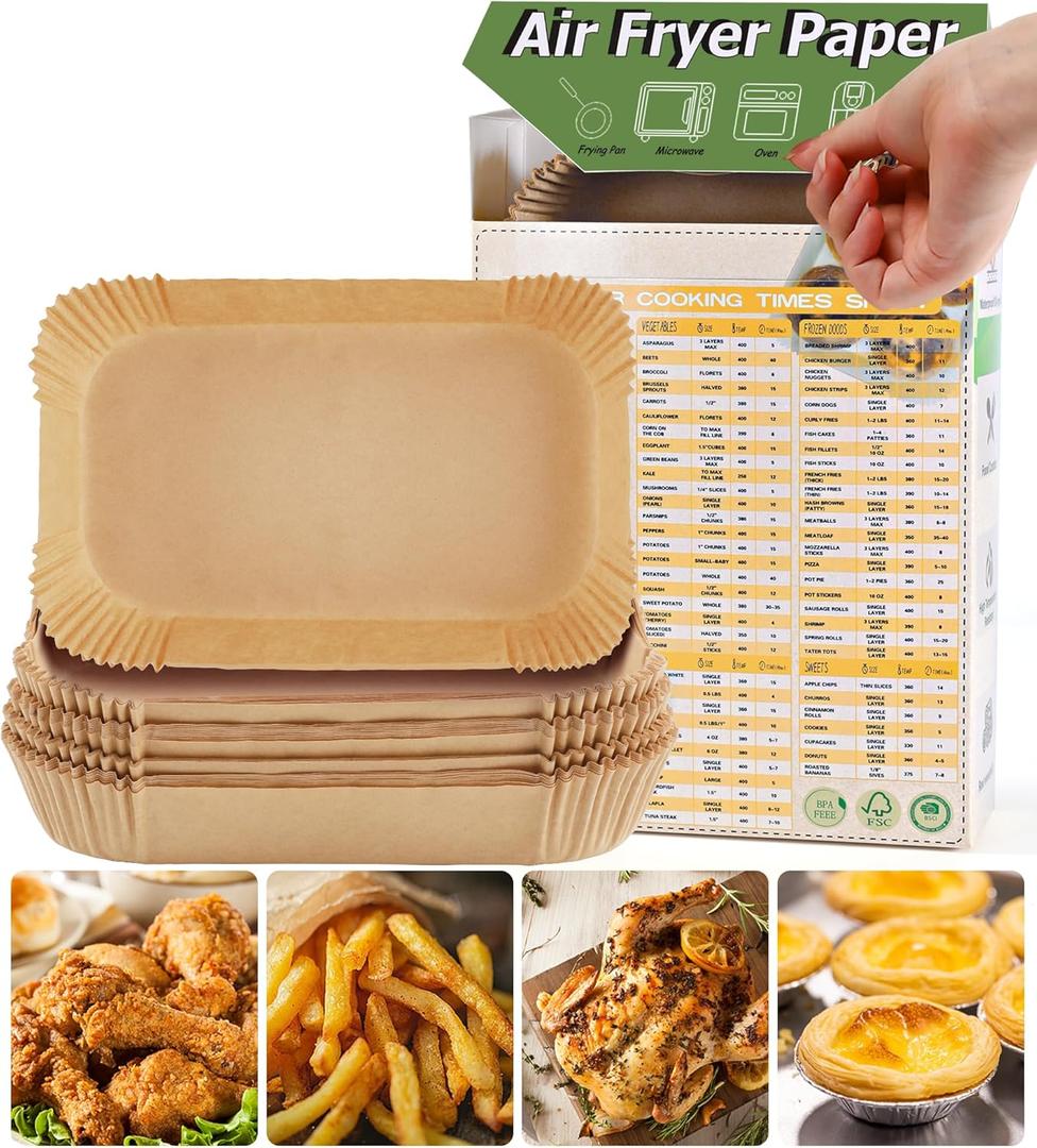 Air Fryer Disposable Paper Liners for Ninja Foodi DZ201 DZ401 FG551, 125 Pcs Rectanglar Parchment Cooking Oilproof Liner for Airfryer, Microwave Oven, Frying Pan, Fryers Filters Sheets Baking Basket