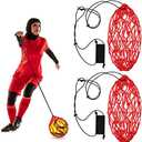 2 Pcs Handle Solo Soccer Kick Trainer Ball Bungee Elastic Training Juggling Net Soccer Kick Net Training Equipment Accessories and Gear for Kids Adults (fits Ball Size 3, 4, 5) (Red)