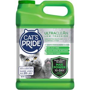 Cat's Pride Max Power: UltraClean Low Tracking Multi-Cat Clumping Litter - Keeps Paws & Home Clean - Up to 10 Days of Powerful Odor Control - 99% Dust Free - Unscented, 15 Pounds