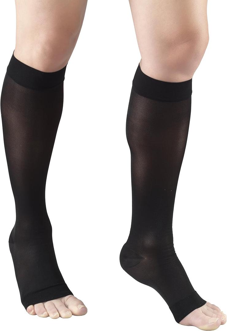 Truform Sheer Compression Stockings, 15-20 mmHg, Women's Knee High Length, Open Toe, 20 Denier, Black, 2X-Large