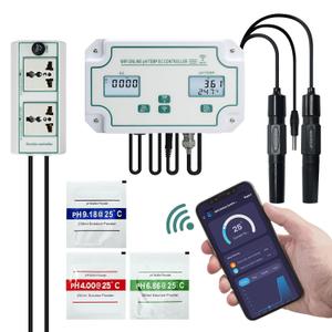 3-in-1 WiFi Smart Water Quality Tester, High Precision pH/EC/Temp Monitor with BNC Probe Real-Time APP Alerts & Data Export, pH Controller for Aquarium, Pool, Drinking Water, Lab