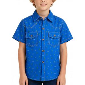Boys Short Sleeve Button Down Shirt Casual Woven Summer Boys Dress Shirts with Two Pockets for Kids 5-12 Years