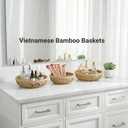 Handwoven Bamboo Basket Set of 3, Decorative Wall Basket, Boho Woven Basket Decor, Round Serving Basket for Bread & Fruit, Artisan Bamboo Storage + Tongs & Brush
