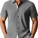 PJ PAUL JONES Men's Short Sleeve Button Down Casual Dress Shirt (Gray, M)