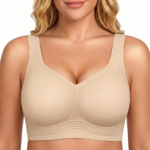 Women Supportive Wireless Bra Push Up Full Coverage Seamless Bra Comfortable No Underwire Everyday Bra with Padded (X-Large, Nude)