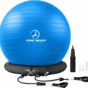 ProBody Pilates Yoga Ball Chair, Exercise Ball Chair with Base or Stand for Home Office Desk Sitting or Workout, 65cm Antiburst Balance & Stability Ball Seat, Large Gym Ball for Back, Abs (Blue with Bands)