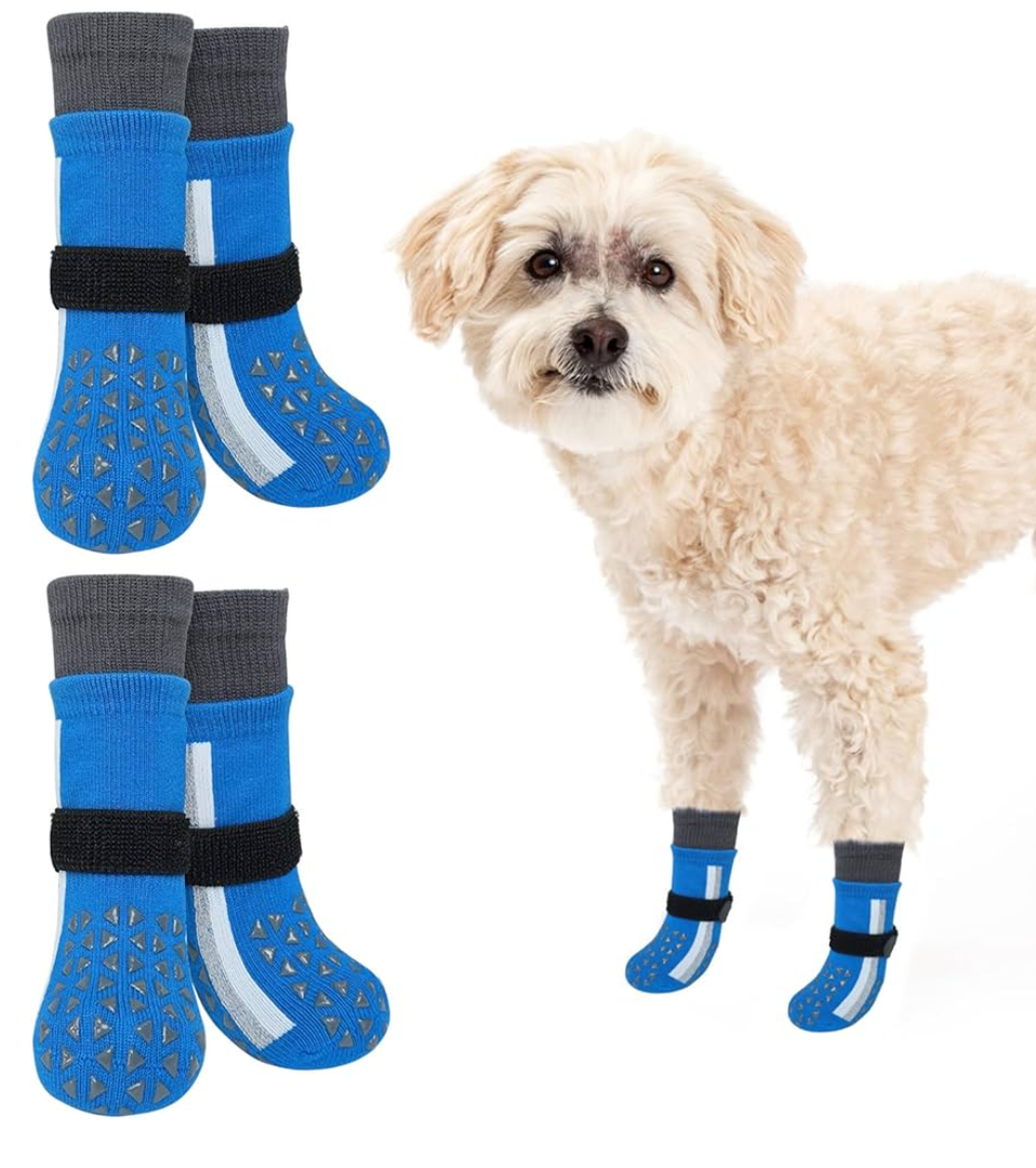 SCENEREAL Anti Slip Dog Socks for Hot Pavement to Prevent Licking Paws, High Top Sporty Style Reflective Dog Grip Socks for Hardwood Floors, Dog Shoes Booties&Paw Protector, Size L Pack of 2