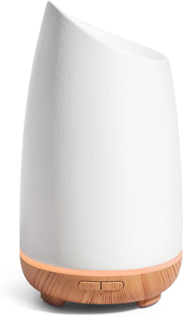 InnoGear 150ml Ceramic Oil Diffuser, Handcrafted Stone Essential Oil Diffuser Aromatherapy Diffusers Ultrasonic Cool Mist Humidifier Vaporizor 2 Mist Modes for Room Home, White Slope Cut Ceramic (Medium)