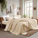 Shunjie.Home 100% Cotton Duvet Cover Set King Size - 400 Thread Count Sateen Egyptian Cotton Duvet Cover, Easy Change Soft Durable Breathable Bedding, Hidden Button Closure & Corner Ties - Beige