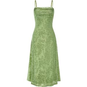 BTFBM Women's Summer Dress Sleeveless Spaghetti Strap Midi Dress Sexy Cowl Neck Floral Cocktail Dress Party Dresses (Green)