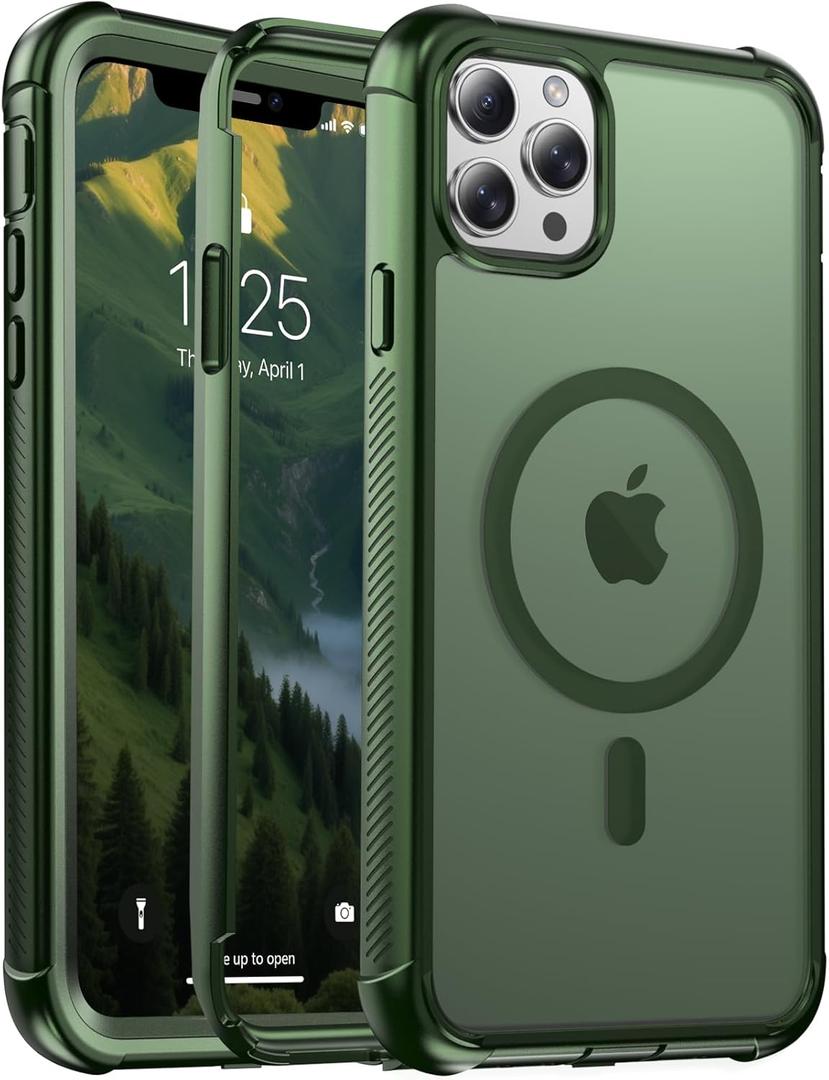 Magnetic for iPhone 11 Pro Max Case, [Compatible with MagSafe][Military Grade Drop Protection][Heavy Duty Protection][Non-Slip][Shockproof] 2-Layer Durable Bumper Phone Case 6.5''-Army Green