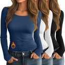 Neer 3 Pack Women's Thermal Shirts Long Sleeve Crew Neck Fleece Lined Undershirts Slim Fit Basic Tops Winter Base Layer (Large, Black, White, Haze Blue)