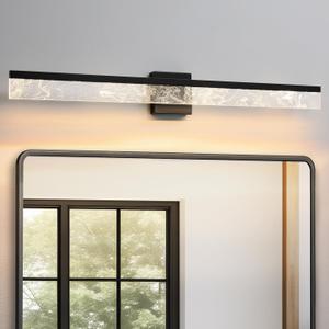 Bathroom Light Fixtures Over Mirror, 39 Inch Bathroom Vanity Light Black LED Vanity Light Bar, 28W Dimmable Modern Bath Vanity Lighting Fixtures Wall Mount 3000K