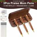 Renawe Cool Wooden Pens with Pen Box Gift for Mom, Mother In Law, Christmas, Mother's Day, Birthday Ideas, Cute Engraved Pens, Unique Presents for New Mom from Daughter Son