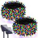 2 Pack Solar Christmas Lights Outdoor Waterproof, Super Bright 90FT 160 LED Solar String Lights, 8 Lighting Modes Green Wire Solar Twinkle Fairy Lights for Tree Xmas Garden (Multi-Colored)