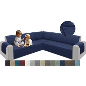 ALIECOM Corner Sectional Couch Covers L Shape Sofa Covers Washable Reversible Couch Cover for Sectional Slipcover U Shape Pet Dogs Furniture Protector with Elastic Straps (Navy, XX-Large)
