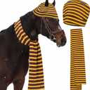 Paterr 2 Pcs Halloween Horse Scarf Hat Outfits Accessory Striped Scarf Hat for Horse Parade and Parties Costume Accessories (Red, Gold)