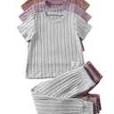 Jolyshlid Girls 6 Pieces Knit Outfits Short Sleeve Tee Tops and Pants Clothing Set (Purple, Grey, 7-8Y)