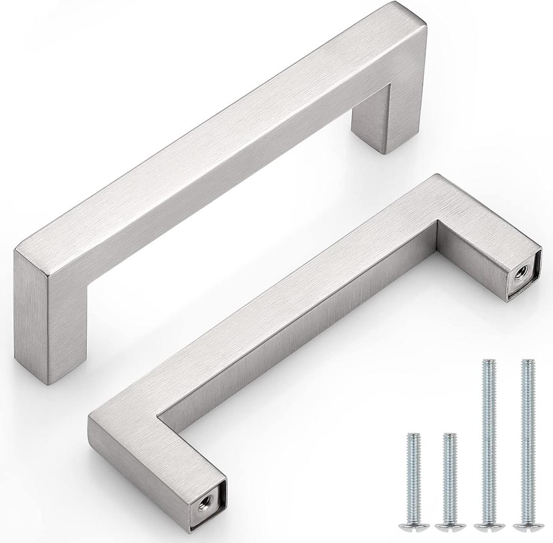 Probrico (10 Pack) 4 Inch Modern Square Cabinet Handles Pulls Stainless Steel, T Bar Satin Nickel Handle Pull for Drawer Dresser Cupboard Wardrobe Bathroom Vanity, Kitchen Furniture Hardware