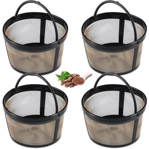 Maxdot 4 Packs Reusable Coffee Filters 4-5 Cup Replacement Mesh with Handle 2.8 x 3.1 x 2 Reusable Filter Basket Compatible with Mr. Coffee Most Coffeemakers Brewers Universa (Stainless Steel,Gold)
