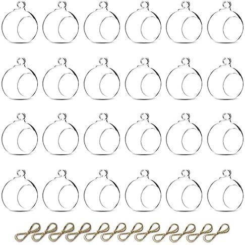 Nuptio 24 Pcs Hanging Glass Tealight Holder Globe 2.36" Diameter, Tea Light Candle Holders Wedding Christmas Halloween Home DIY Gifts, Garden Hanging Ornaments Outdoor Candle Holders