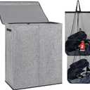 DOKEHOM 150L Double Laundry Basket with Lid and Removable Laundry Bags, Large Collapsible Laundry Hamper with 2 Sections for Bedroom, Bathroom, Laundry Room, Colloge (Grey)