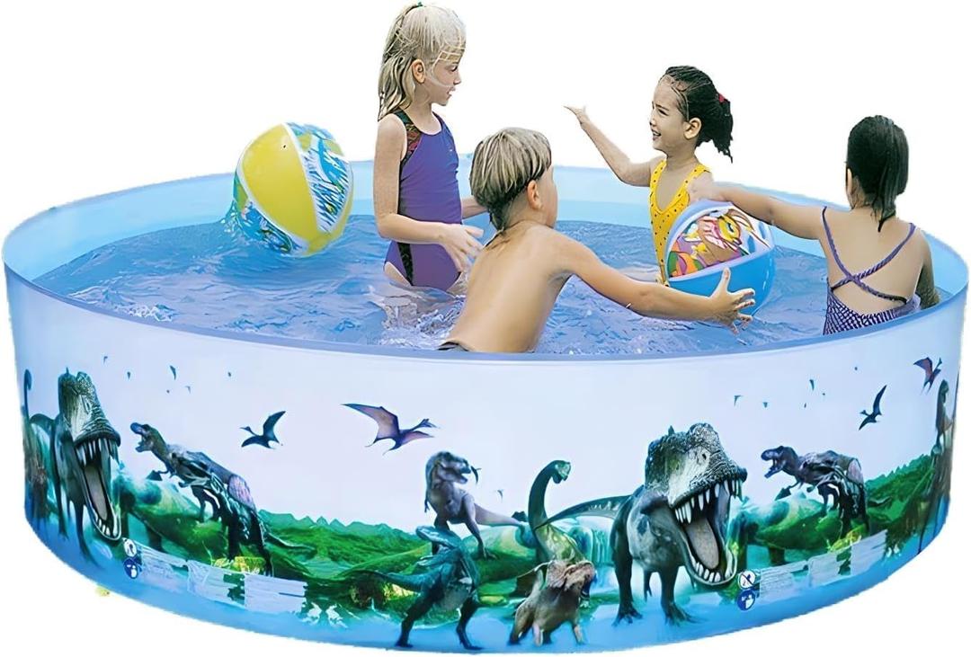 Kiddie Pools - Round Plastic Pool for Kids, Toddler & Baby - Easy Non Inflatable Snapset Kid Pool - Large Collapsible Swimming & Wading Pool for Backyard Play (6FT (183CM x 38CM),Dinosaur)