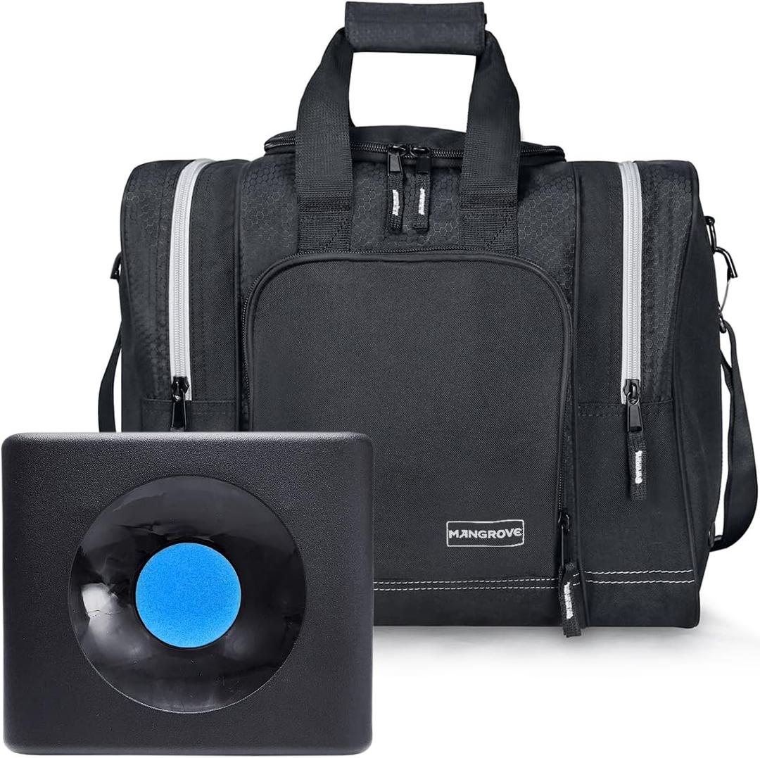 Mangrove Bowling Ball Bag for Single Ball, 2025 Bowling Bag with Plastic Ball Holder, Durable Bowling Tote Fits Bowling Shoes Up to Mens Size 14 and Accessories (Black)