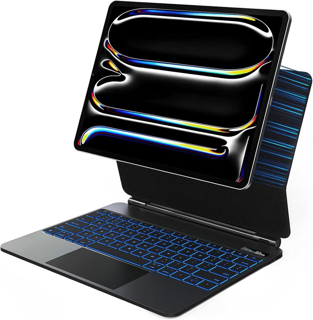Keyboard Case for iPad Pro 13-inch (M5 2025 / M4 2024), Magic Keyboard for iPad Pro 13 - Multi-Touch Trackpad, Easy-Set Magnetic Stand, 7 Colors Backlit with Small LCD Display (Black)